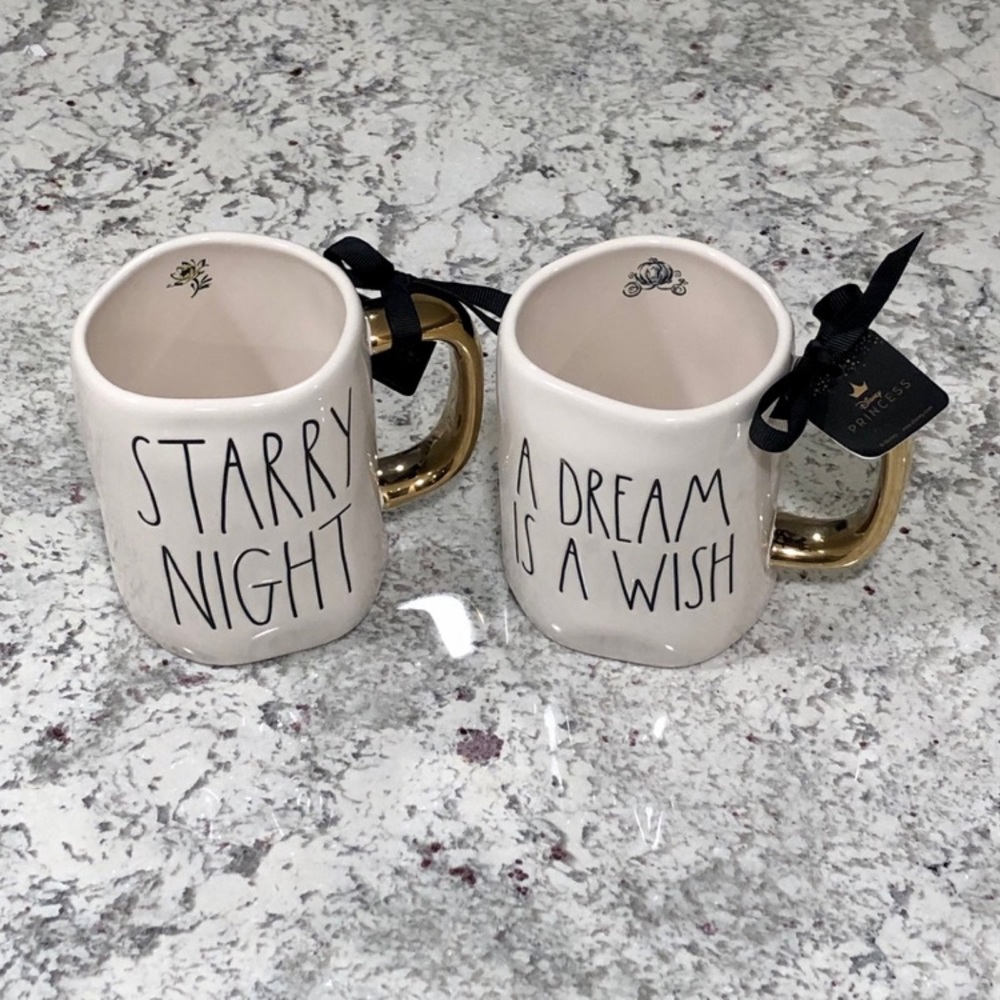 Rae Dunn Disney Princess Gold Handle Double Sided Mug Bundle (2)